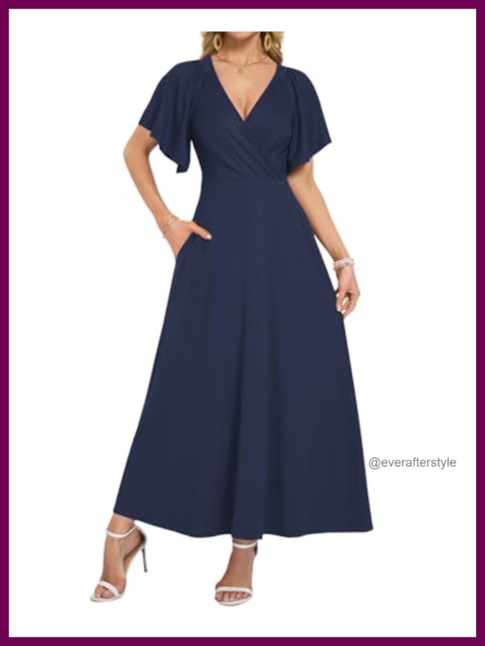 Maxi Dresses Women Ruffle Sleeve V Neck Summer Wrap Dress